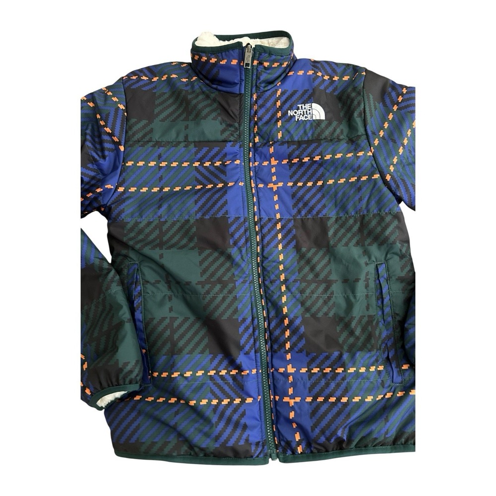 North Face Girls XL Reversible Plaid Printed Mossbud Swirl Jacket Ski Jacket - Picture 2 of 13